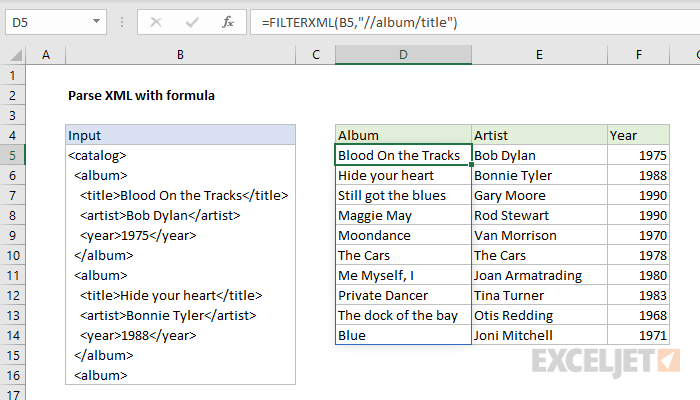 Parse XML With Formula Excel Formula Exceljet